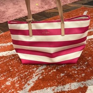 NWOT Kate Spade New York Pink and White striped Tote Bag